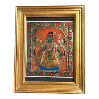 19th C Thanjavur Reverse Glass Painting Andal Tanjore South India Indian Antique Gold Gilt Frame For Sale