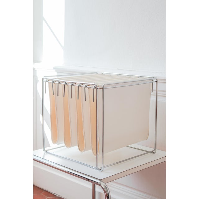 Vintage Isocèle Magazine Rack in Chromed Steel and Beige Imitation Leather by Max Sauze for Arrow, France, 1970s For Sale - Image 13 of 18