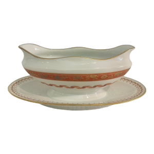 Late 20th Century Richard Ginori Porcelain “Pincio Red” Gravy Boat With Attached Underplate