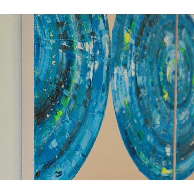 Textile Blue Circle Diptych I, Contemporary Painting on Canvas For Sale - Image 7 of 10