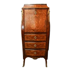 19th C. French Dore Bronze Mounted Marquetry Inlaid Secretary Cabinet French