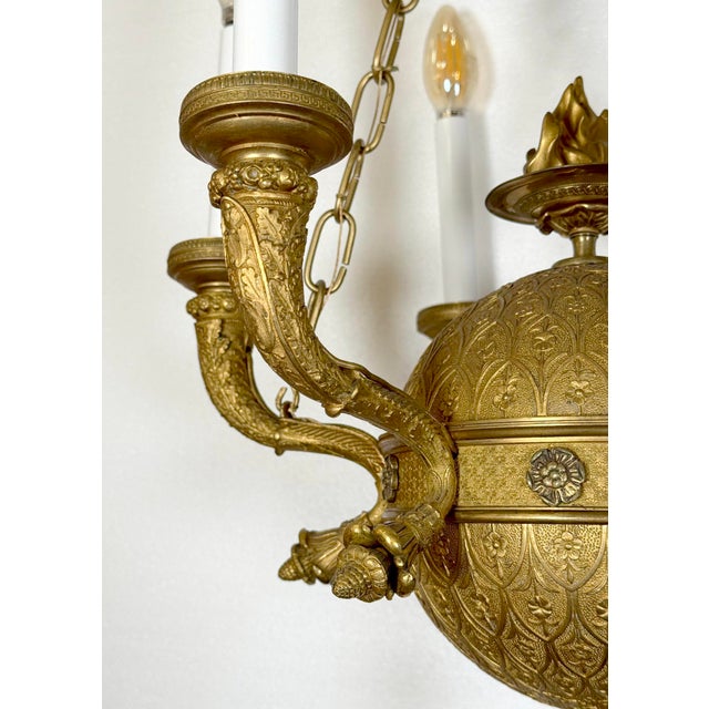 Antique Empire Bronze Ormolu Six Light Chandelier - Restored For Sale In New York - Image 6 of 11