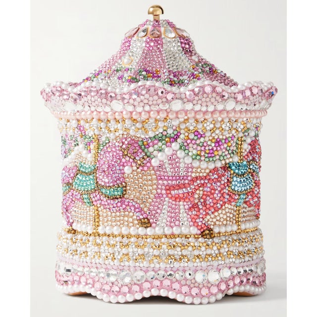 Pink 2025 Judith Leiber Carousel Pink Ponies Crystal Minaudiere Evening Shoulder Lutchiti Bag For Sale - Image 8 of 10