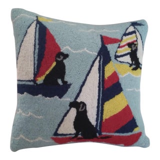 Sailboats & Lab Retrievers Hand Hooked Nautical Pillow For Sale