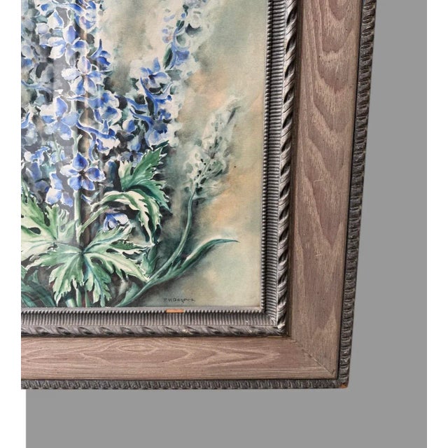 Mid 20th Century Vintage Ornate Oak Framed Artist Signed Floral Still Life Watercolor Painting For Sale - Image 4 of 8