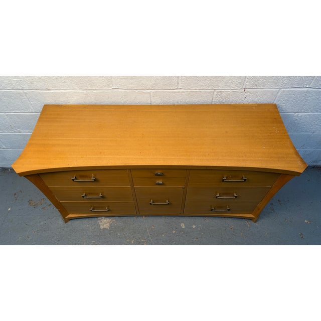 Wood Unique Vintage Mid-Century Dresser With Brass Hardware For Sale - Image 7 of 16