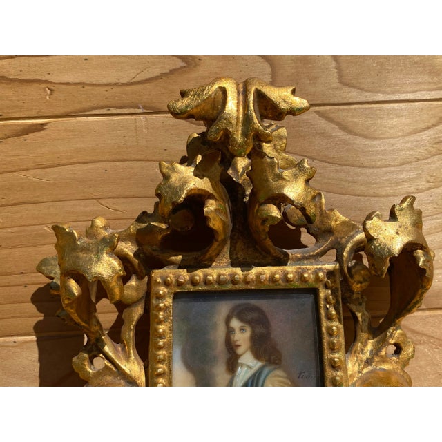 Antique Victorian Portrait on Hand-Painted Porcelain Plaque in a Carved Gilt Frame For Sale - Image 10 of 12