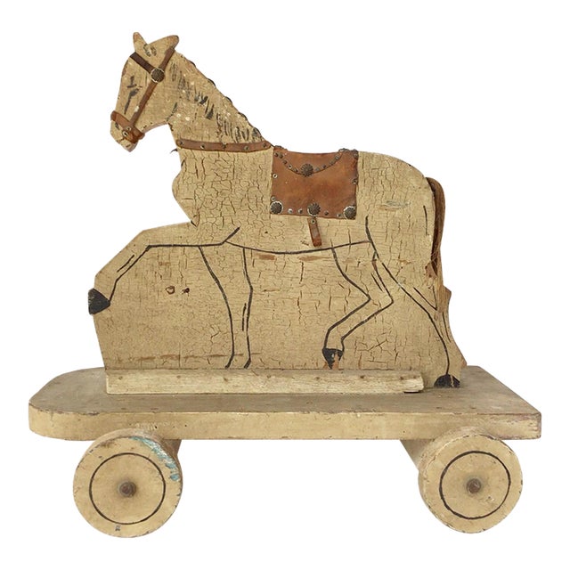 Antique Wood Horse Pull Toy For Sale
