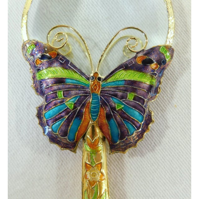 Metal Vintage Chinese Cloisonne Butterfly Enamel Magnifying Glass For Sale - Image 7 of 8