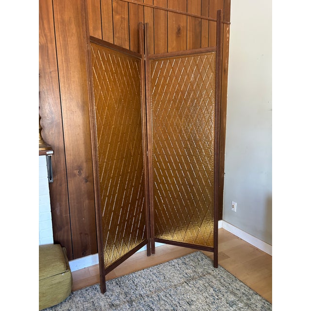 * Reserved for Rachel * Mid Century Amber Acrylic Diamond 2 Panel Room Divider / Screen For Sale - Image 4 of 11