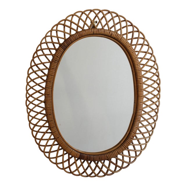 Vintage Italian Rattan Wall Mirror, 1960s For Sale