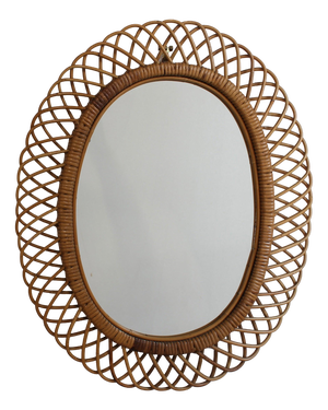 Vintage Italian Rattan Wall Mirror, 1960s
