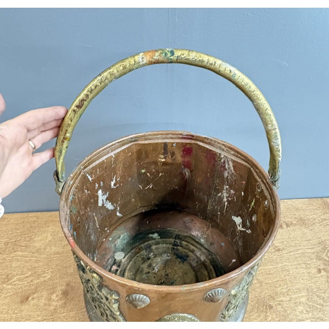 Vintage Moroccan Copper & Brass Ornate Log Bucket / Planter For Sale In Portland, OR - Image 6 of 8