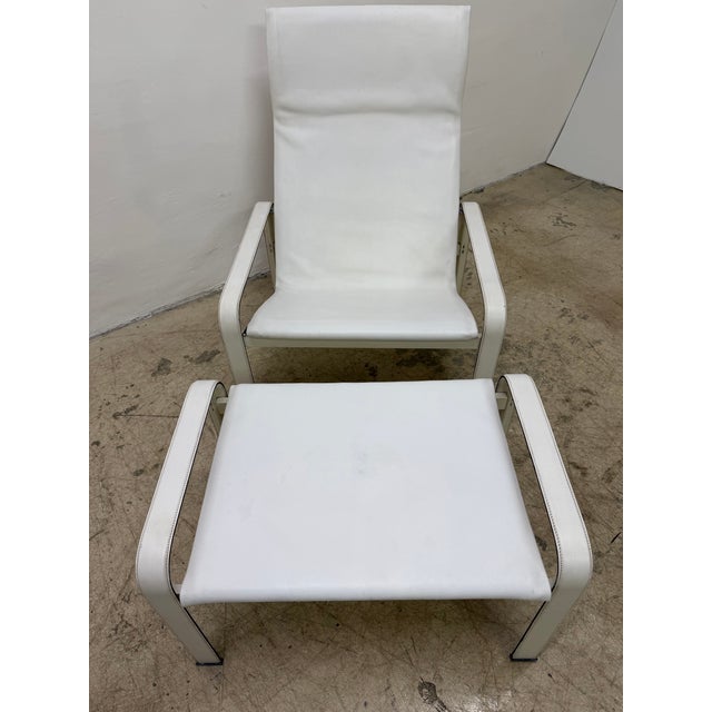 Toussaint and Angeloni White Leather Lounge Chair and Footrest for Matteo Grassi For Sale - Image 17 of 17