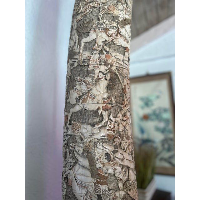 Early 20th Century Chinese Hand-Carved Faux Elephant Tusks For Sale - Image 4 of 6