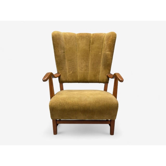 Mid-Century Modern Frits Henningsen, Danish Modern, Corduroy, Wood, Lounge Chair, Denmark, 1940s For Sale - Image 3 of 12
