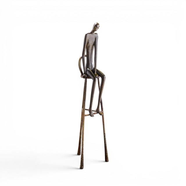 Ruth Bloch Signed 4/15 Israeli Man on Stool Bronze Sculpture For Sale - Image 9 of 10