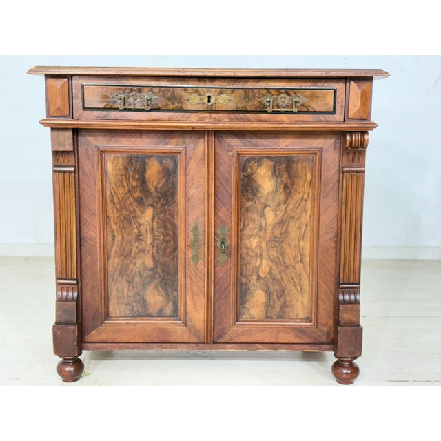 Brown Antique Gründerzeit Vertiko Chest of Drawers in Walnut Veneer with Brass Fittings, Late 19th Century For Sale - Image 8 of 12