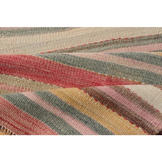 Mid 20th Century Colorful Vintage Turkish Kilim Runner With Stripes and Multi Colors For Sale - Image 11 of 12