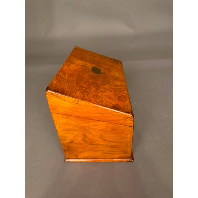 Bronze Antique English Burl Walnut Writing Box / Document Chest With Quill Compartment, Circa 1820 For Sale - Image 8 of 17