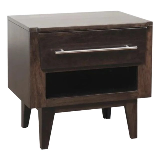 Green Bay Road Modern Maple Nightstand With Stainless Steel Bar Pull For Sale