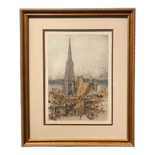 Mid 20th Century Josef Eidenberger "St. Stephen's Cathedral" Vienna, Austria Etching, Signed For Sale