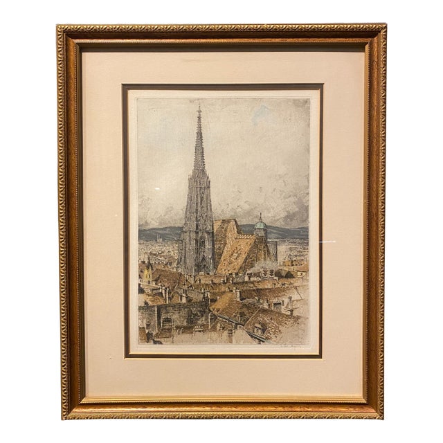 Mid 20th Century Josef Eidenberger "St. Stephen's Cathedral" Vienna, Austria Etching, Signed For Sale