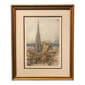 Mid 20th Century Josef Eidenberger "St. Stephen's Cathedral" Vienna, Austria Etching, Signed
