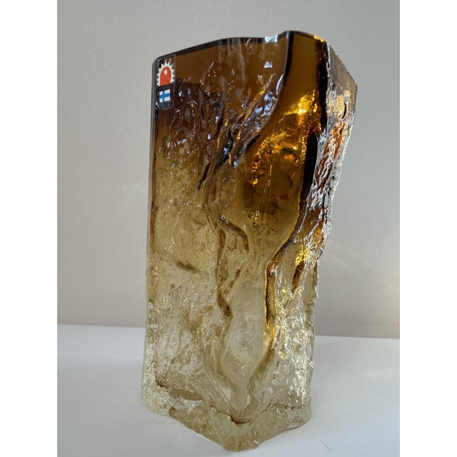 Amber Kallio Brutalist Art Glass Vase by Kaj Blomqvist for Kumela, Finland, 1970s For Sale - Image 9 of 17