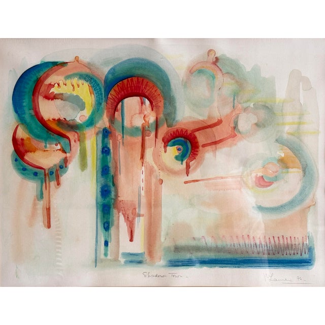 Mid-Century Modern 1970s Fantastic Abstract Watercolor by French Artist, Marie Luare-Ilie For Sale - Image 3 of 11