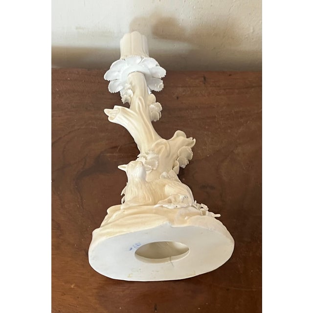 Antique 18th Century Derby Porcelain Blanc De Chine Candlestick Holder Faux Bois Tree Form Stem With a Goat For Sale - Image 15 of 17