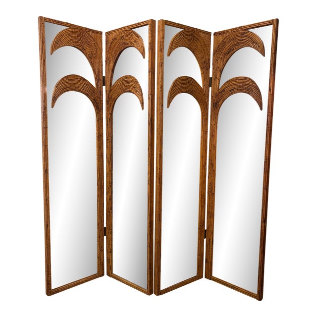 1970s Vivai Del Sud Bamboo Pencil Reed Palm Tree Screen Mirrors Panels Dividers For Sale