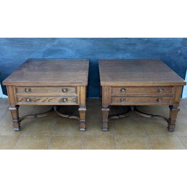 Brown Pair of Spanish Classical Revival Style Oak Side Tables, Mid-20th Century For Sale - Image 8 of 13