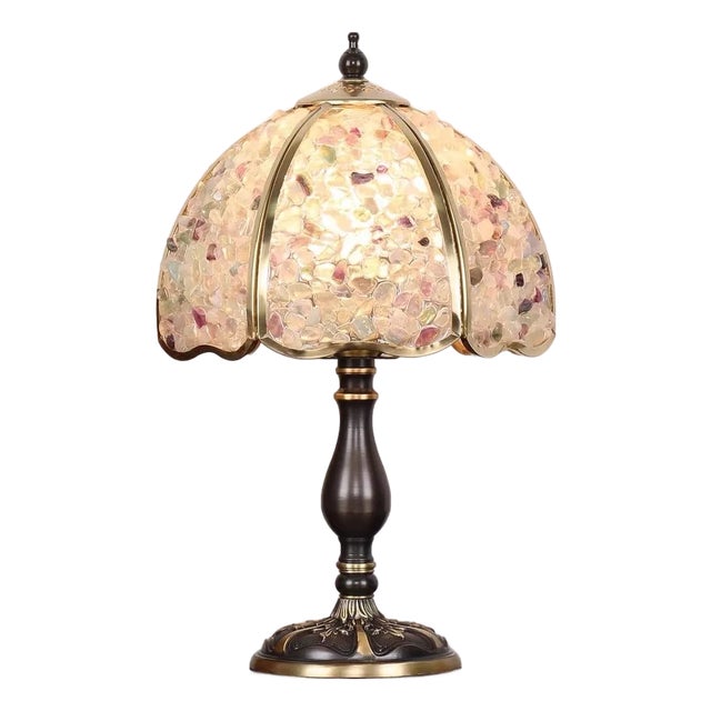 Color Stone Collage & Wood-Copper Lamp For Sale