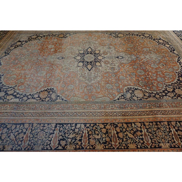19th Century Classic Fine Ivory Traditional Floral Medallion Design Antique Persian Mohtasham Kashan Rug For Sale - Image 5 of 12