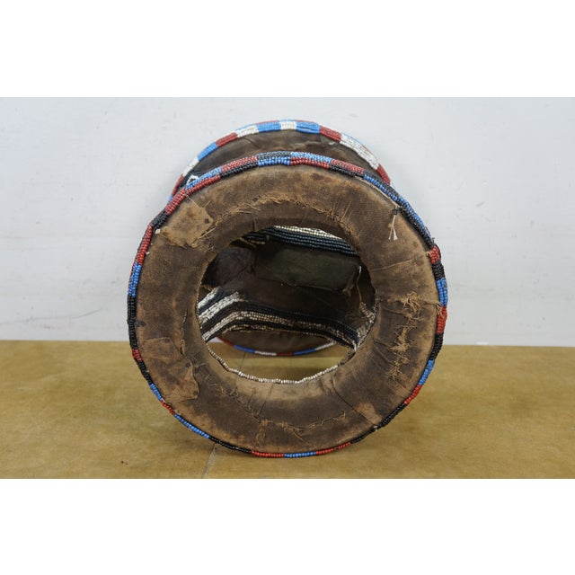Wood Late 20th Century African Cameroon Bamileke Tribal Beaded Zoomorphic Side Table Stool 16" For Sale - Image 7 of 16