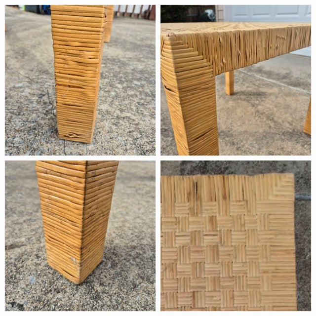 1970s Rattan Wrapped 36” Square Dining Table, After Bielecky Bros For Sale - Image 9 of 11