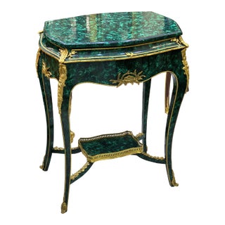 Decorative Green Accent Table – Bronze Ormolu Mounts With Gold Leaf Details For Sale