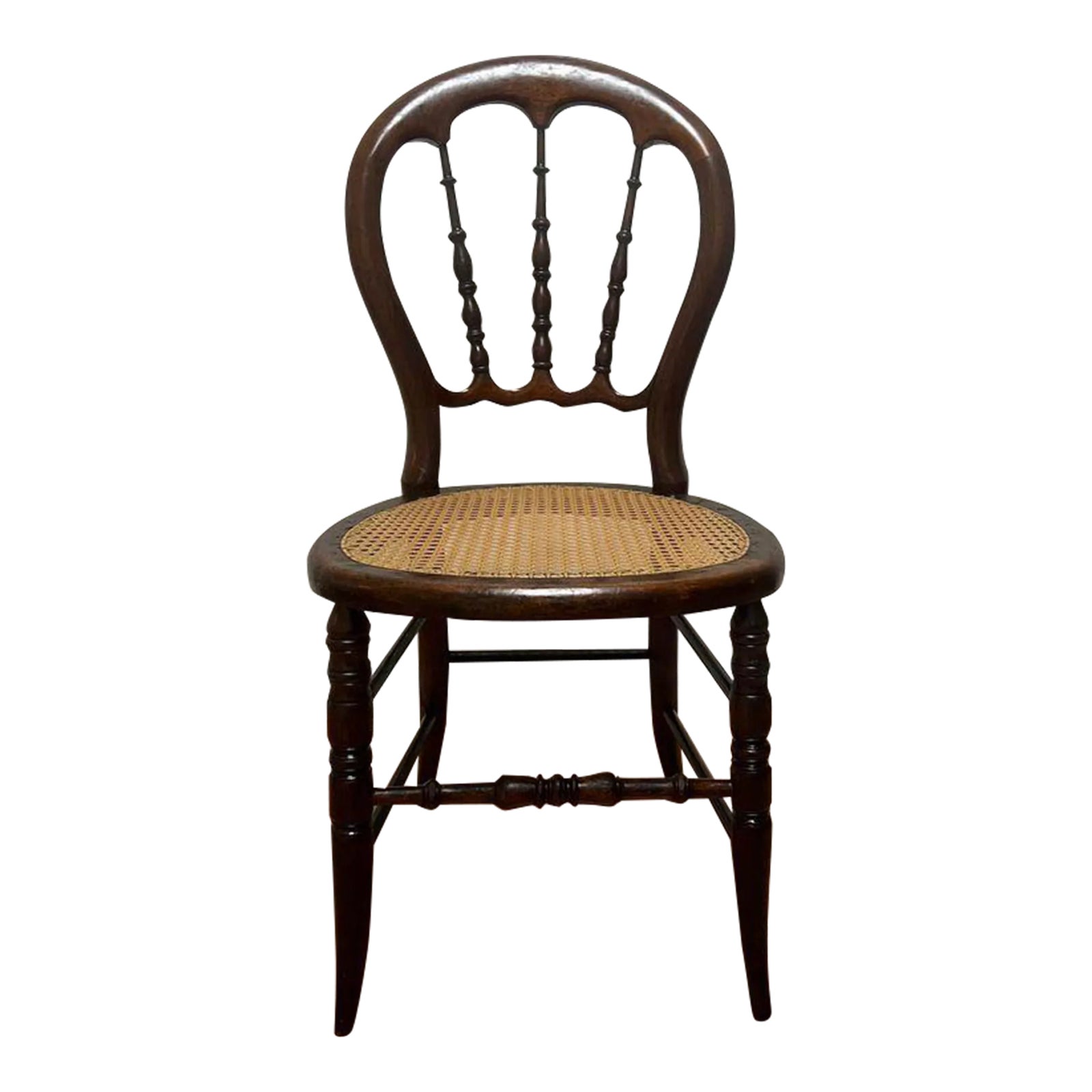 Early 20th Century Victorian Cane Seat Spindle Balloon Back Parlor