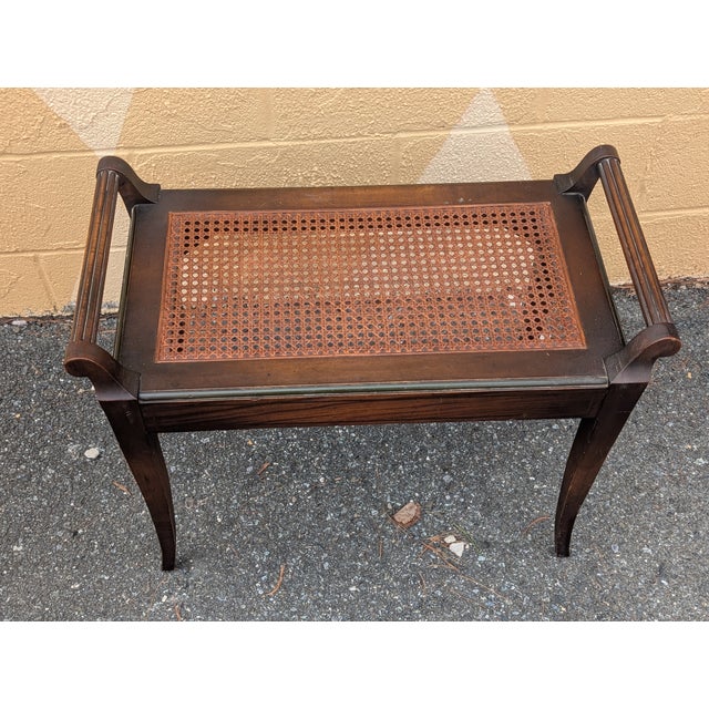1970s Vintage Wood and Cane Seat Piano or Vanity Bench For Sale - Image 5 of 9