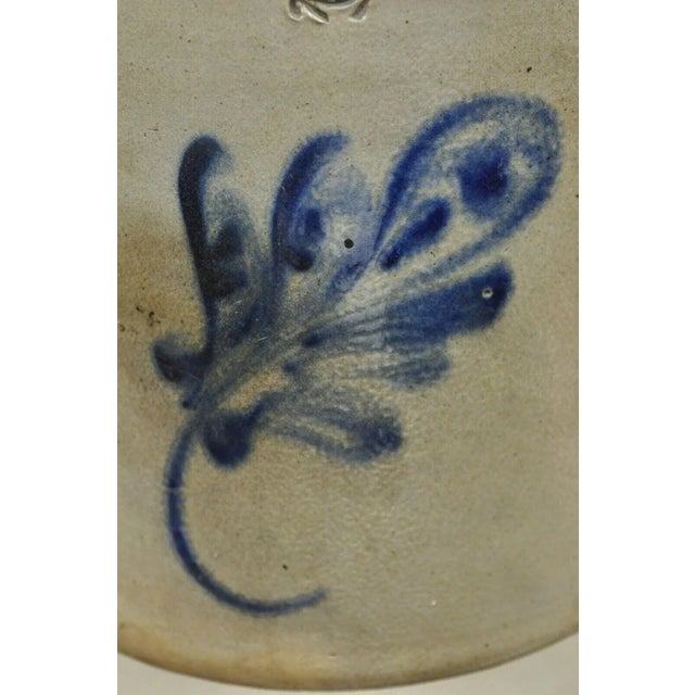 19th Century Antique Stoneware Two Gallon Crock With Cobalt Blue Slip Trailed Floral Design For Sale - Image 5 of 10