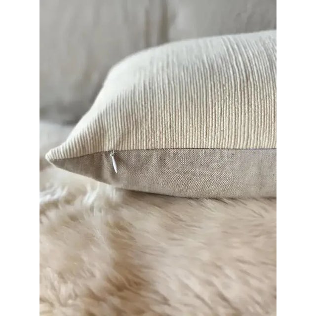 Farmhouse Newport Cream Textured Linen Lumbar Pillow For Sale - Image 3 of 5