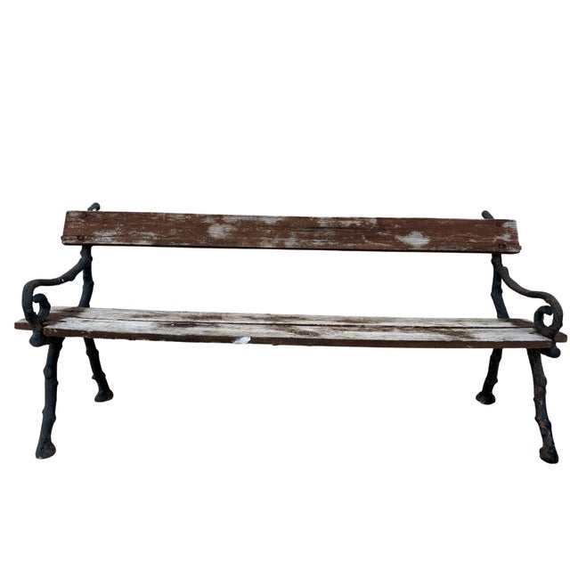 Vintage French Cast Iron and Wood Garden Bench, 1900s For Sale - Image 10 of 10