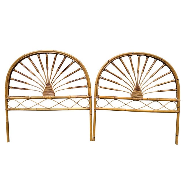 Pair of rattan and bamboo headboards from the 1960s. French work from the south of France. Height 101 cm by 192 cm wide...