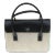 Late 20th Century Lambertson Truex Made in Italy Two Tone Leather & Linen Handbag For Sale