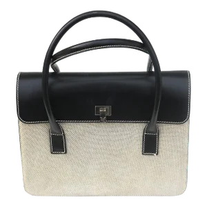 Late 20th Century Lambertson Truex Made in Italy Two Tone Leather & Linen Handbag