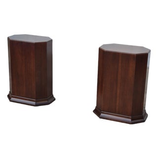 Late 20th Century Ethan Allen Art Deco Regency Mahogany Pedestals Side Tables Plant Stands, a Pair For Sale