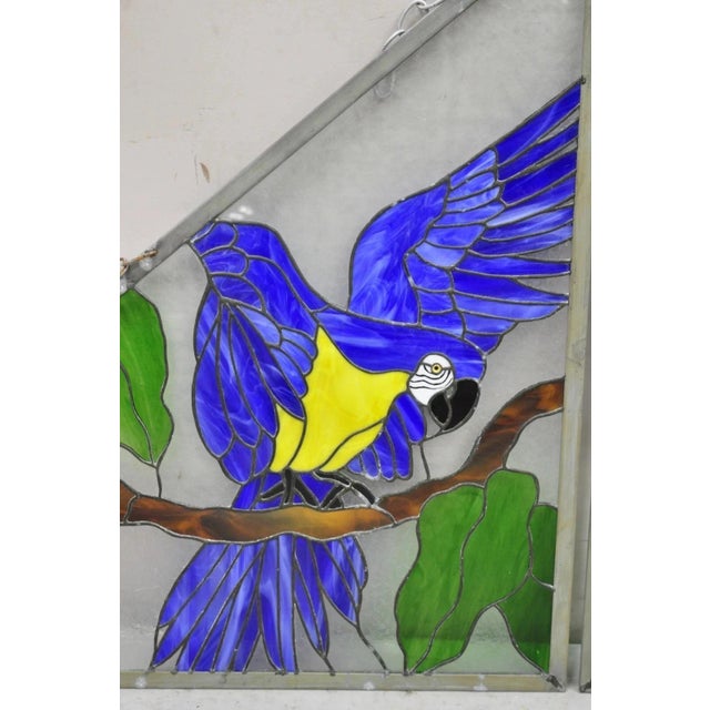 Vintage Leaded Stained Glass Red and Blue Parrot Bird Window Suncatcher - A Pair For Sale In Philadelphia - Image 6 of 11