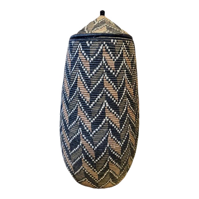 Tall African Zulu Ukhamba Beer Basket – Handwoven Tribal Decor For Sale
