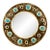 Francois Lembo Round Ceramic Mirror With Gold Crackle and Turquoise Cabochons For Sale
